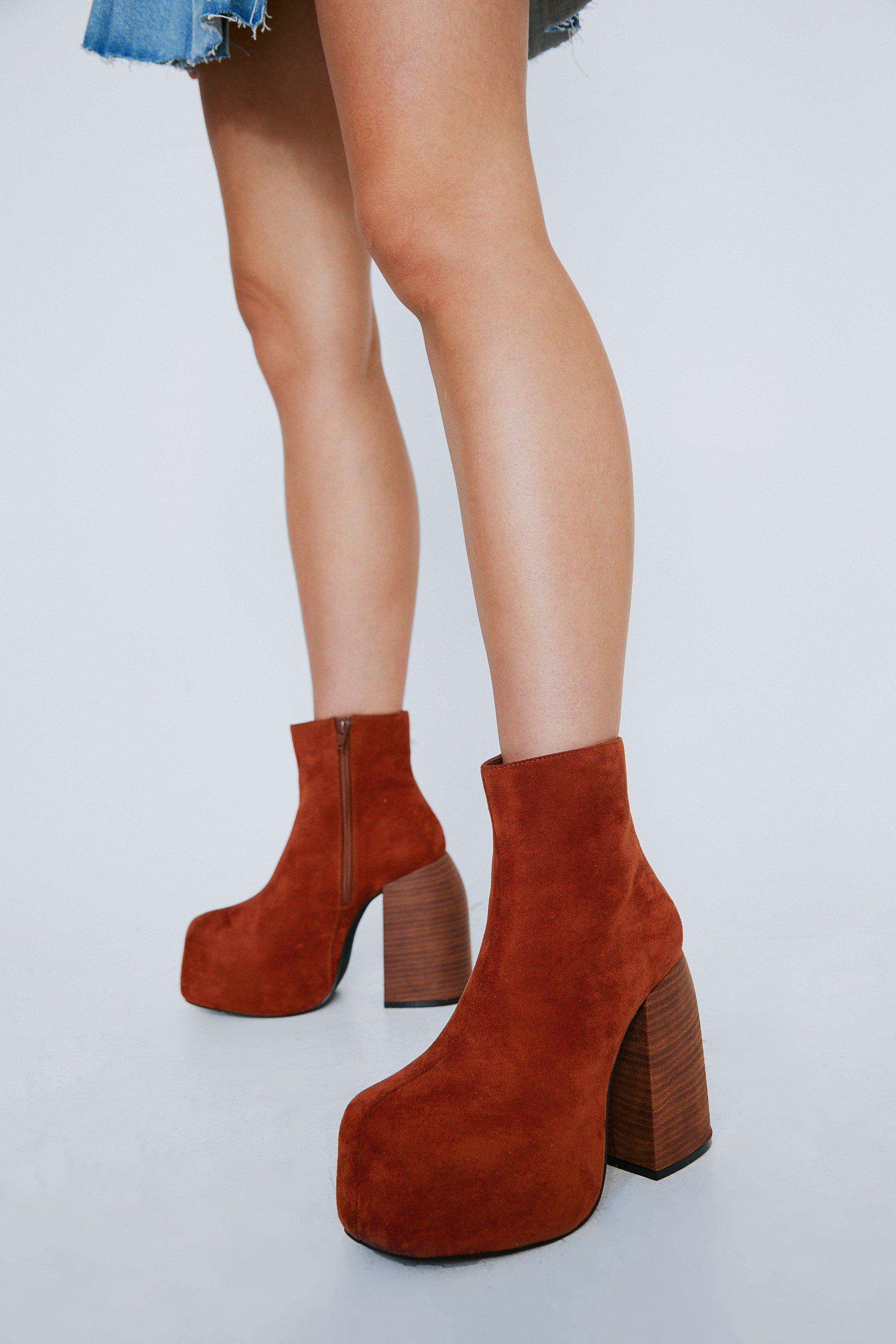 Faux suede platform ankle clearance boots